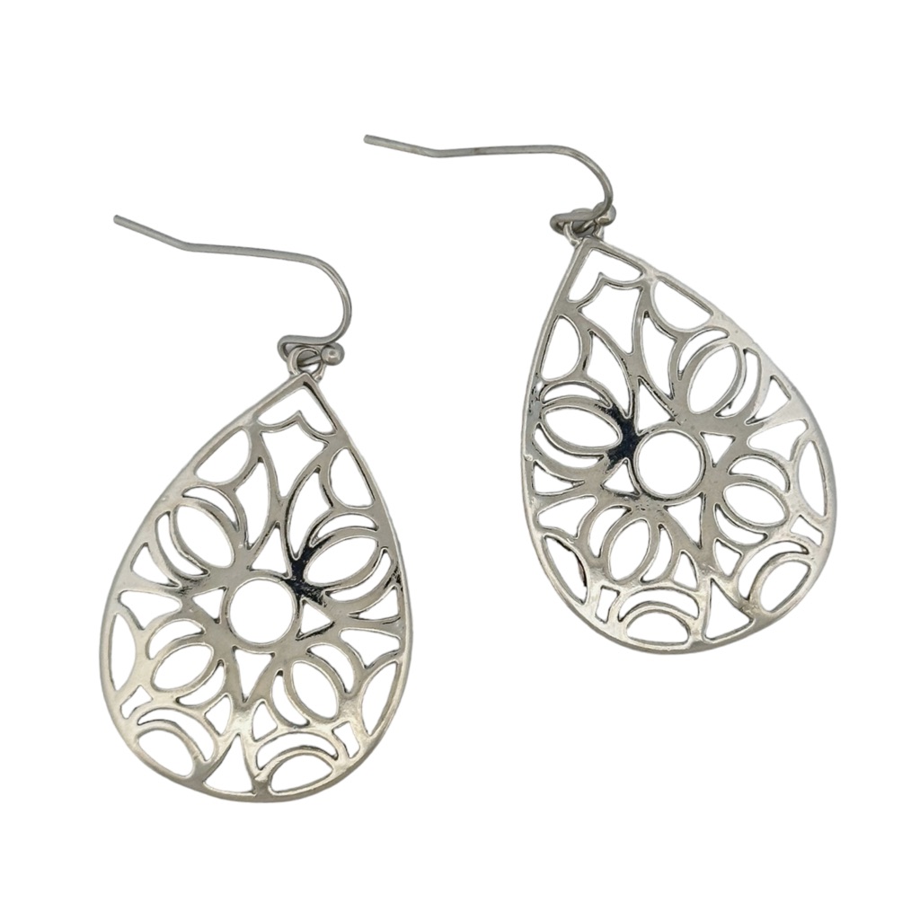 Silver Tone Cutout Design Teardrop Earrings - A&I Fashion Earrings